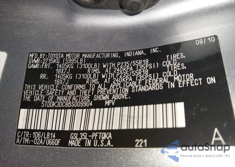 2011 Toyota Sienna Xle from USA, damaged, VIN 5TDDK3DC8BS009904